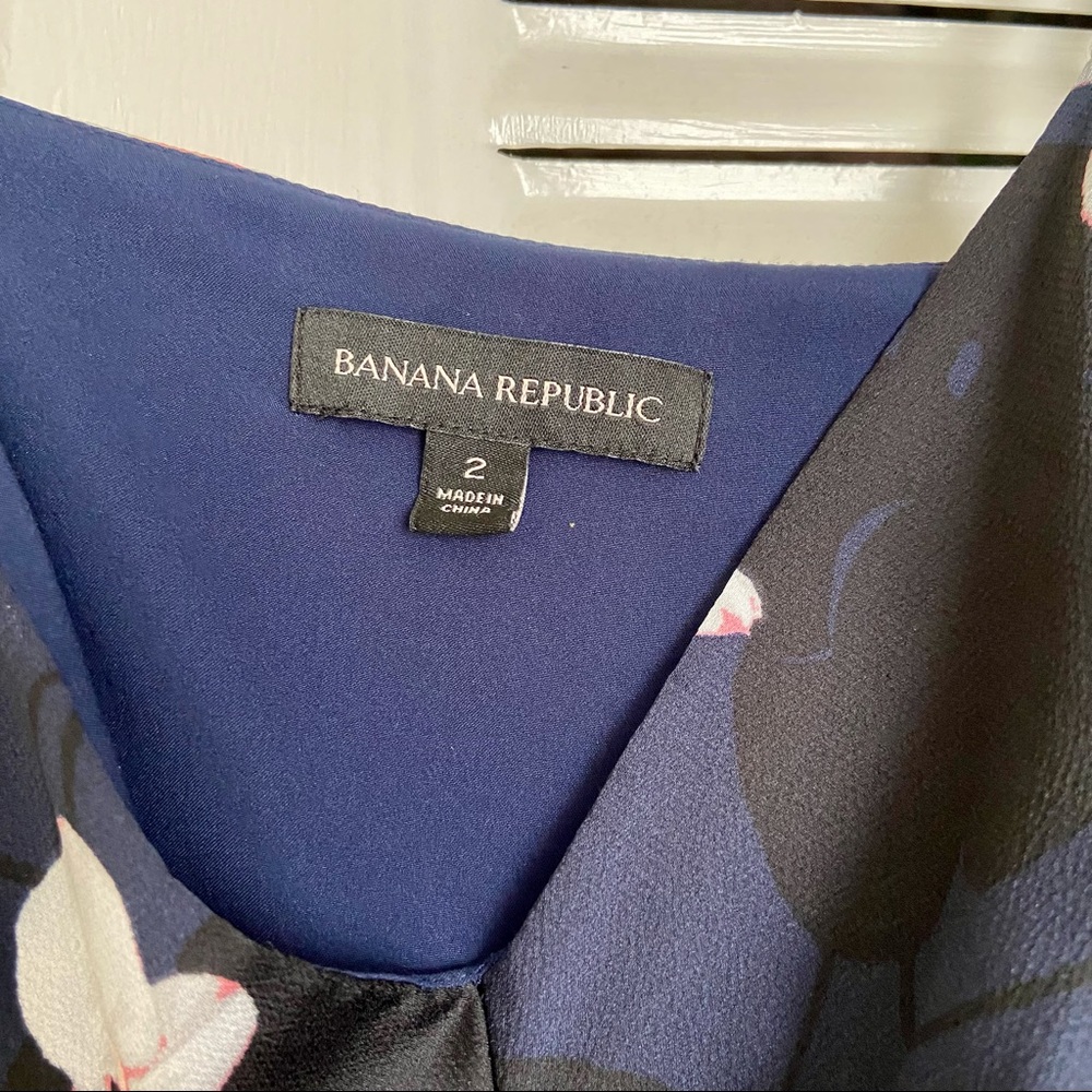 Banana Republic Navy Blue Floral Maxi Dress Women’s Size 2 Satin - Picture 6 of 15